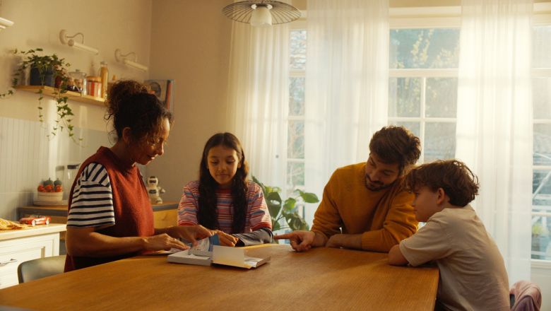 Family talking around table